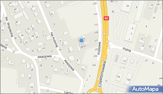 Modlnica, Klonowa, 16, mapa Modlnica