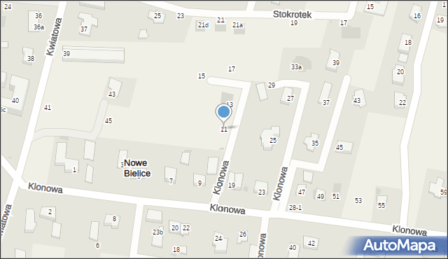 Nowe Bielice, Klonowa, 11, mapa Nowe Bielice