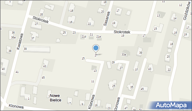 Nowe Bielice, Klonowa, 17, mapa Nowe Bielice