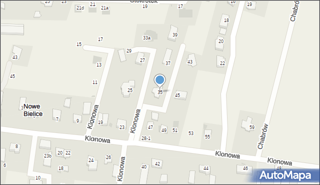 Nowe Bielice, Klonowa, 35, mapa Nowe Bielice
