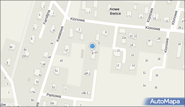 Nowe Bielice, Klonowa, 4, mapa Nowe Bielice