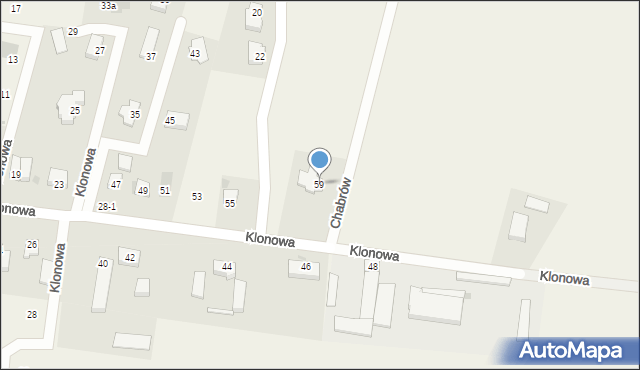 Nowe Bielice, Klonowa, 59, mapa Nowe Bielice