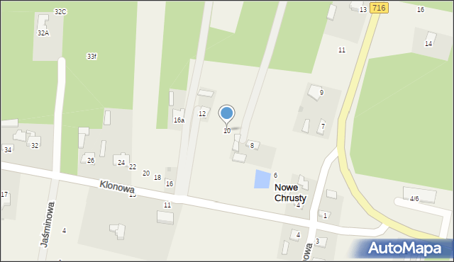 Nowe Chrusty, Klonowa, 10, mapa Nowe Chrusty