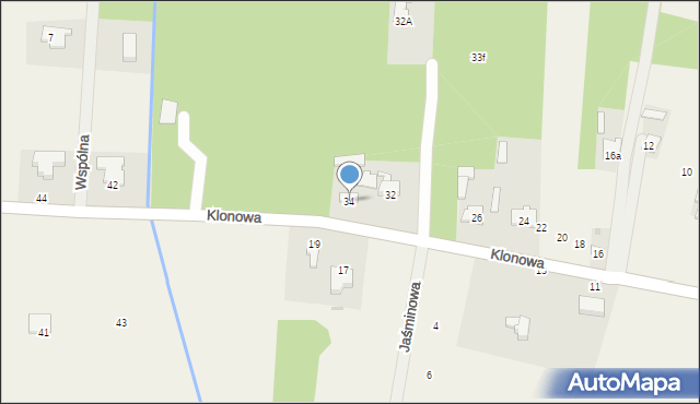 Nowe Chrusty, Klonowa, 34, mapa Nowe Chrusty