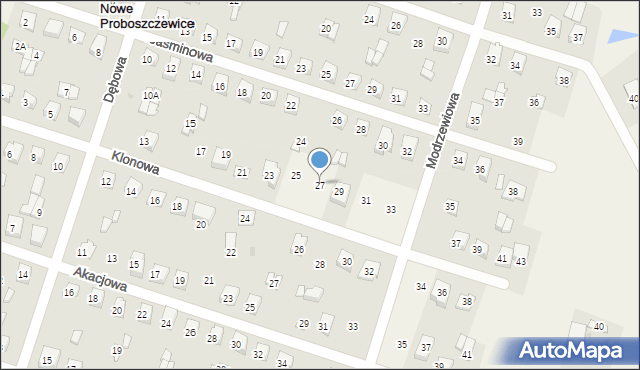 Nowe Proboszczewice, Klonowa, 27, mapa Nowe Proboszczewice