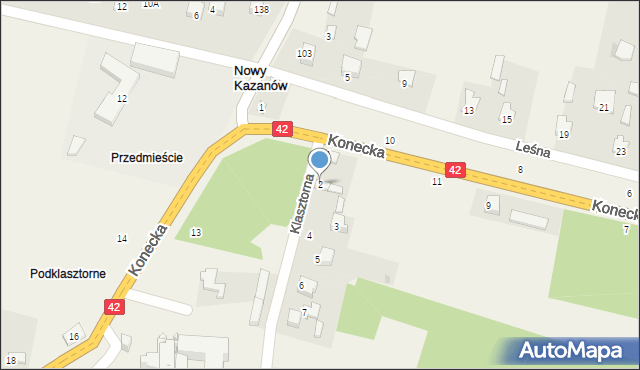 Nowy Kazanów, Klasztorna, 2, mapa Nowy Kazanów