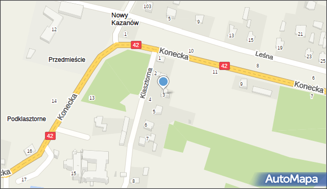 Nowy Kazanów, Klasztorna, 3, mapa Nowy Kazanów