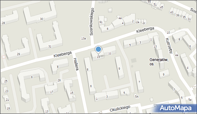 Olsztyn, Kleeberga Franciszka, gen., 13, mapa Olsztyna