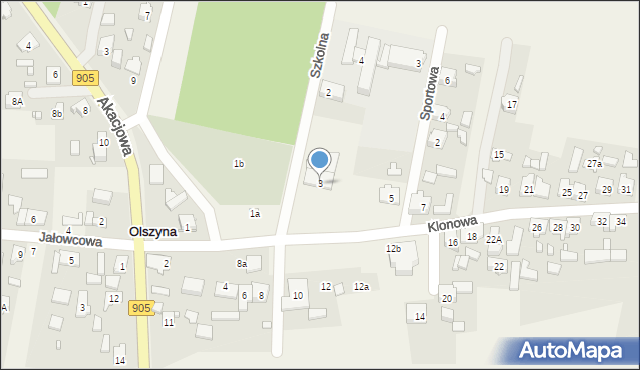 Olszyna, Klonowa, 3, mapa Olszyna