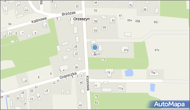 Orzeszyn, Klonowa, 69, mapa Orzeszyn