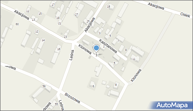 Osiek, Klonowa, 3, mapa Osiek