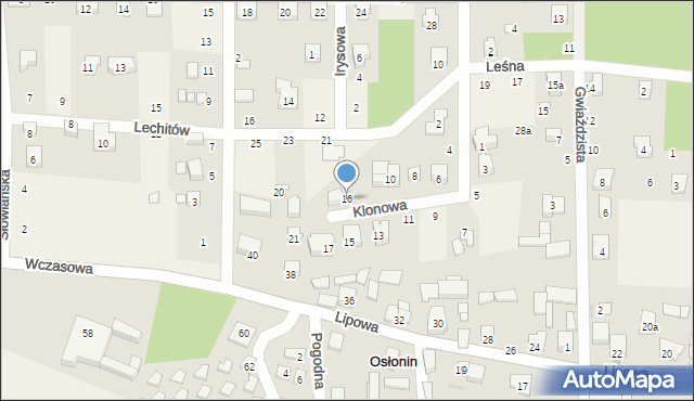 Osłonin, Klonowa, 16, mapa Osłonin