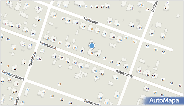 Ostrów Wielkopolski, Klasztorna, 39, mapa Ostrów Wielkopolski