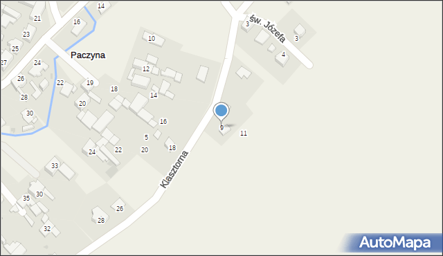 Paczyna, Klasztorna, 9, mapa Paczyna