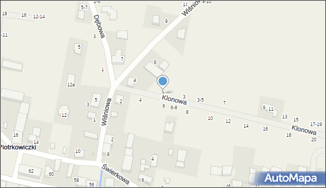 Piotrkowiczki, Klonowa, 1, mapa Piotrkowiczki