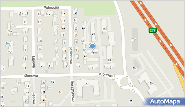 Płońsk, Klonowa, 13, mapa Płońsk