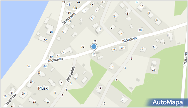 Pluski, Klonowa, 11, mapa Pluski