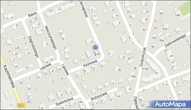 Puławy, Klonowa, 9, mapa Puław