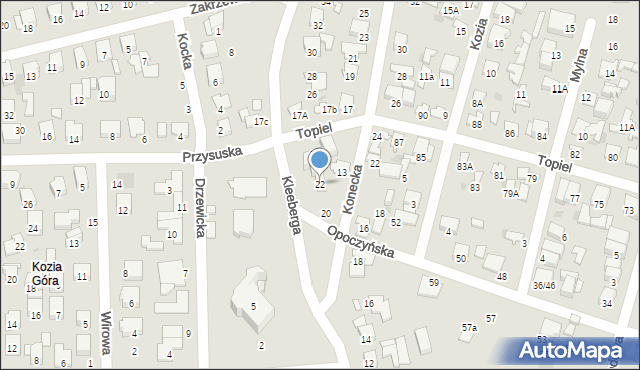 Radom, Kleeberga Franciszka, gen., 22, mapa Radomia