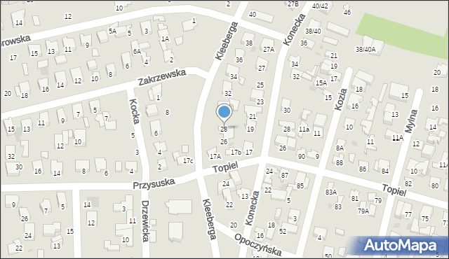 Radom, Kleeberga Franciszka, gen., 28, mapa Radomia