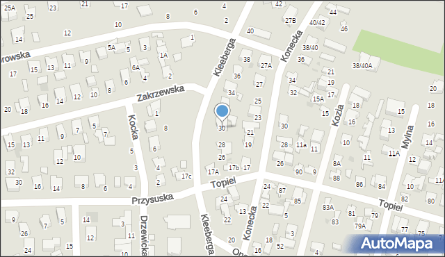 Radom, Kleeberga Franciszka, gen., 30, mapa Radomia