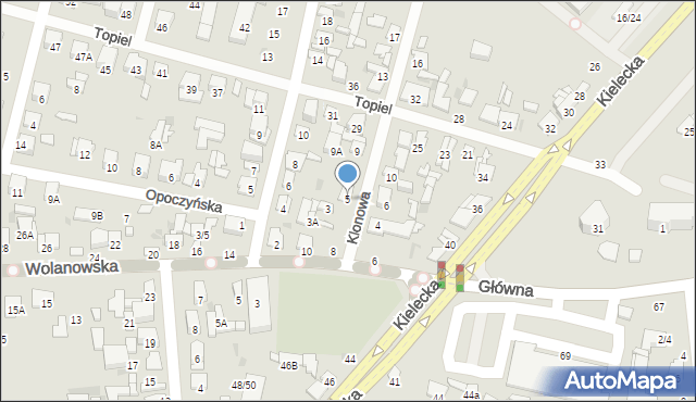 Radom, Klonowa, 5, mapa Radomia