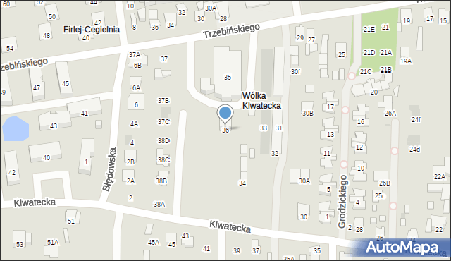 Radom, Klwatecka, 36, mapa Radomia