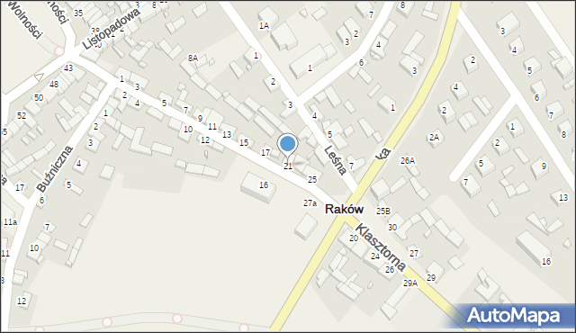 Raków, Klasztorna, 21, mapa Raków