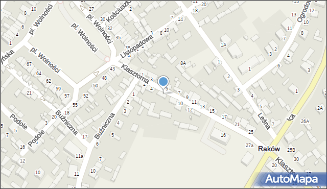 Raków, Klasztorna, 6, mapa Raków
