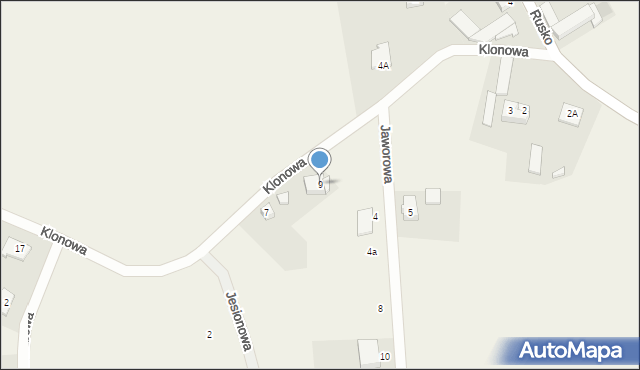 Rusko, Klonowa, 9, mapa Rusko