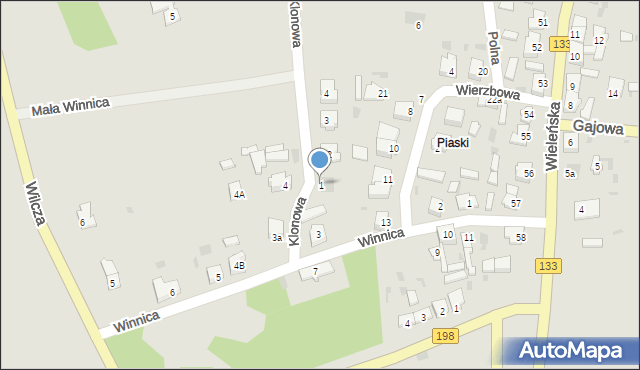 Sieraków, Klonowa, 1, mapa Sieraków