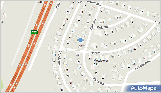 Skarżysko-Kamienna, Klonowa, 26, mapa Skarżysko-Kamienna