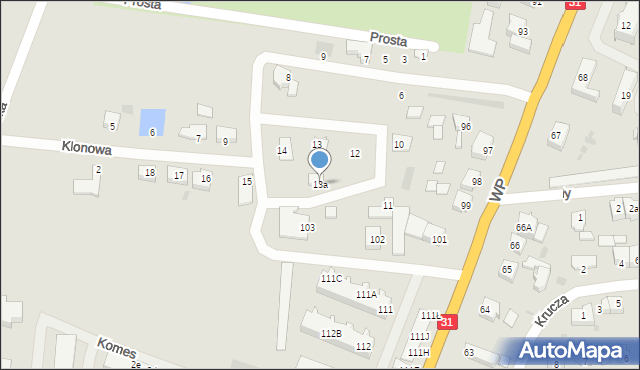 Słubice, Klonowa, 13a, mapa Słubice