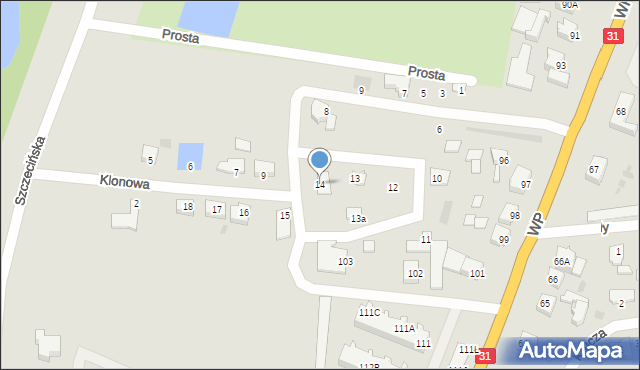 Słubice, Klonowa, 14, mapa Słubice