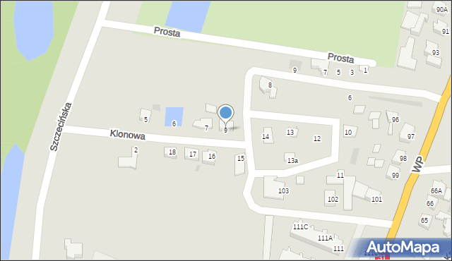 Słubice, Klonowa, 9, mapa Słubice