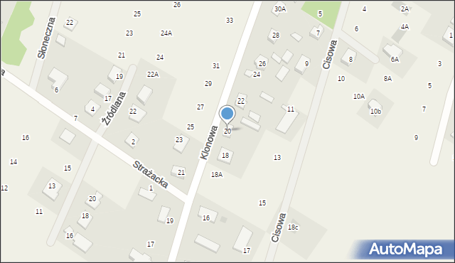 Słupno, Klonowa, 20, mapa Słupno