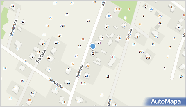 Słupno, Klonowa, 22, mapa Słupno