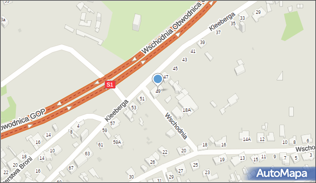 Sosnowiec, Kleeberga Franciszka, gen., 49, mapa Sosnowca