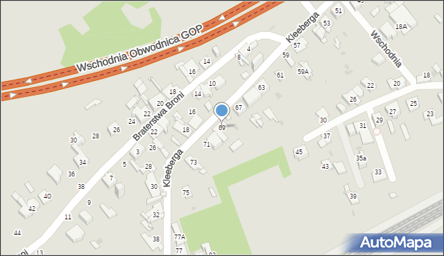 Sosnowiec, Kleeberga Franciszka, gen., 69, mapa Sosnowca