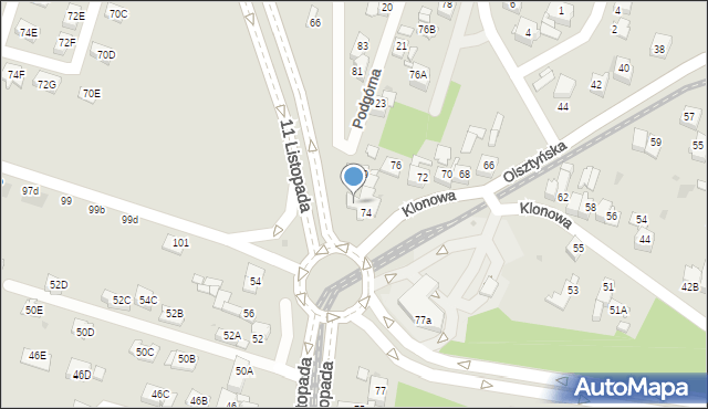 Sosnowiec, Klonowa, 74A, mapa Sosnowca