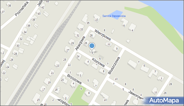 Stęszew, Klonowa, 3, mapa Stęszew
