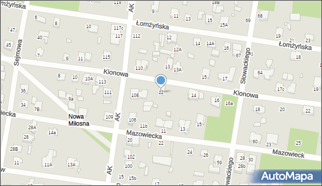 Sulejówek, Klonowa, 12, mapa Sulejówek