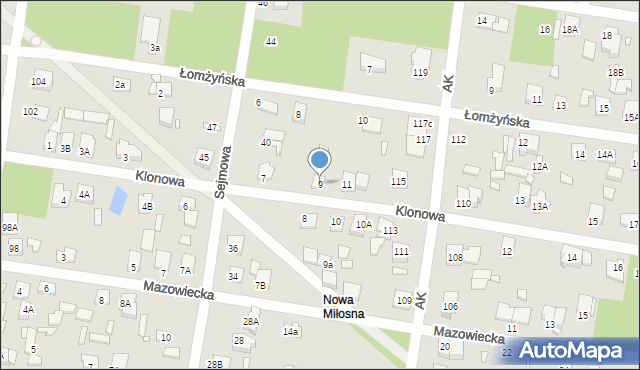 Sulejówek, Klonowa, 9, mapa Sulejówek