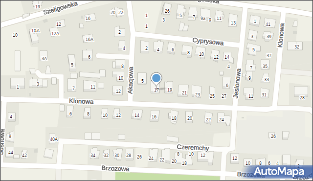 Szeligi, Klonowa, 17, mapa Szeligi