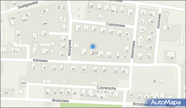 Szeligi, Klonowa, 19, mapa Szeligi