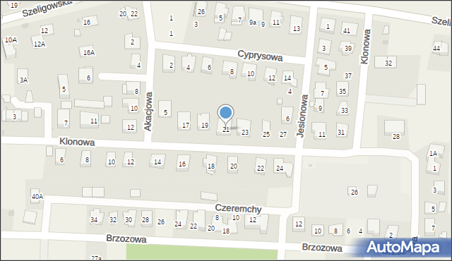 Szeligi, Klonowa, 21, mapa Szeligi