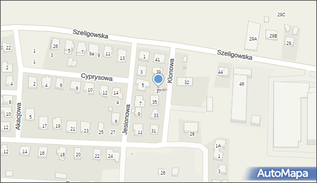 Szeligi, Klonowa, 37, mapa Szeligi