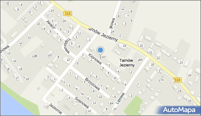 Tarnów Jezierny, Klonowa, 1, mapa Tarnów Jezierny