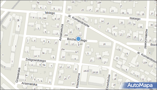 Warszawa, Klasztorna, 4, mapa Warszawy