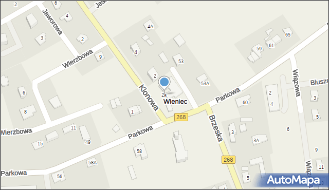 Wieniec, Klonowa, 2a, mapa Wieniec